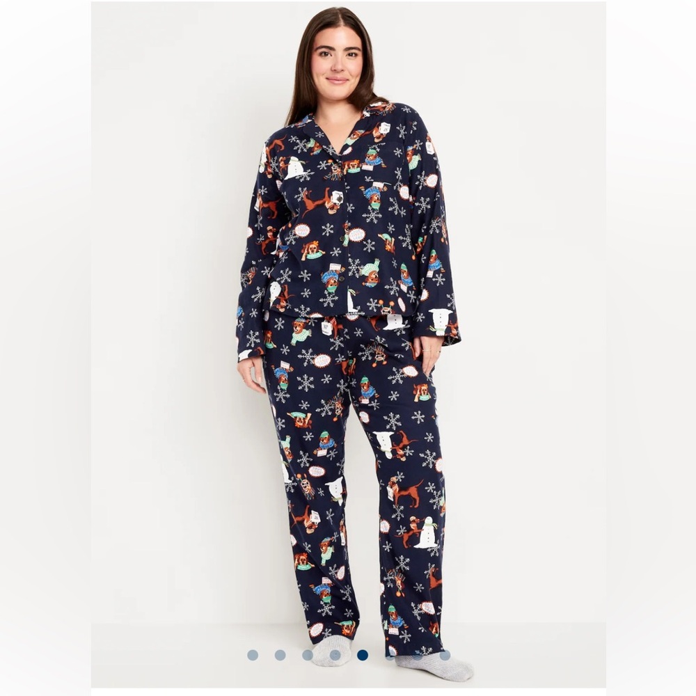 New Old Navy 2 pc Women's Festive holiday Christmas Navy Pajama 3X 24 26 flannel